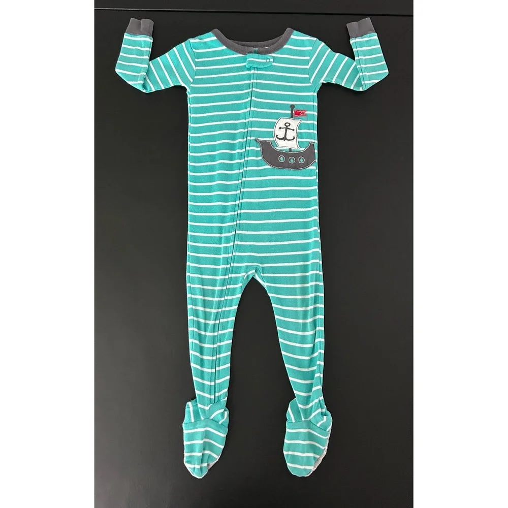 Carters 24M Baby Footed Pajamas 2ct Pirate Ship Nautical Red Teal Cotton 1491